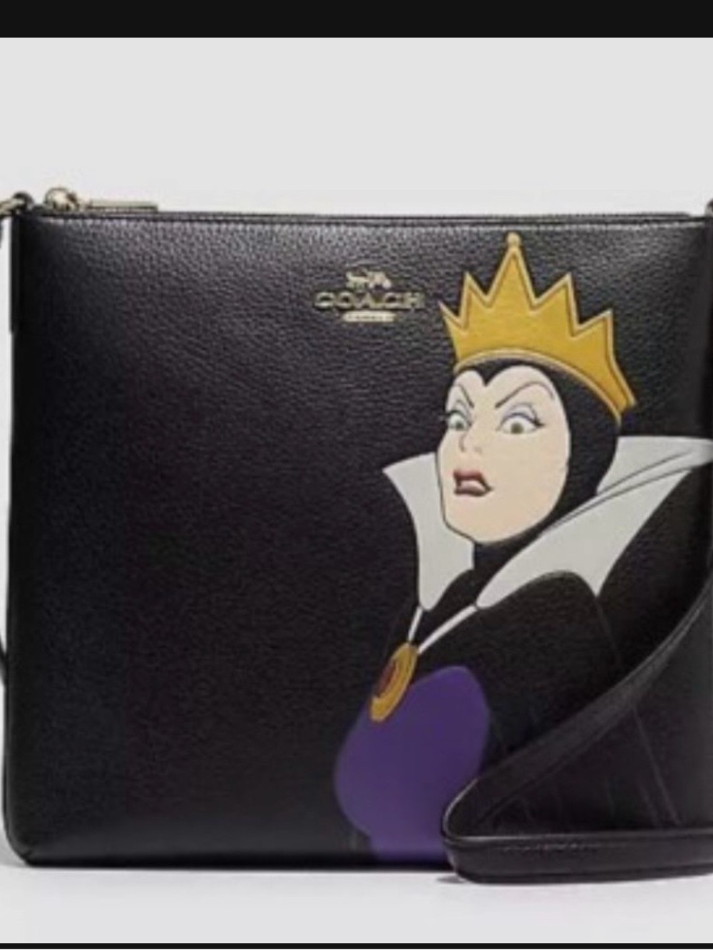 Coach Black Leather Evil Queen Shoulder Bag with Gold Crown